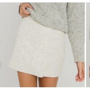 English Factory White Sequin Tweed Skirt